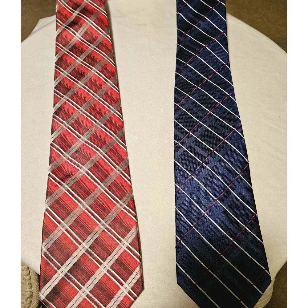 Pair of Michael Kors Neck Ties 2 Striped Geometric 100% Silk Preppy Casual Lot‎